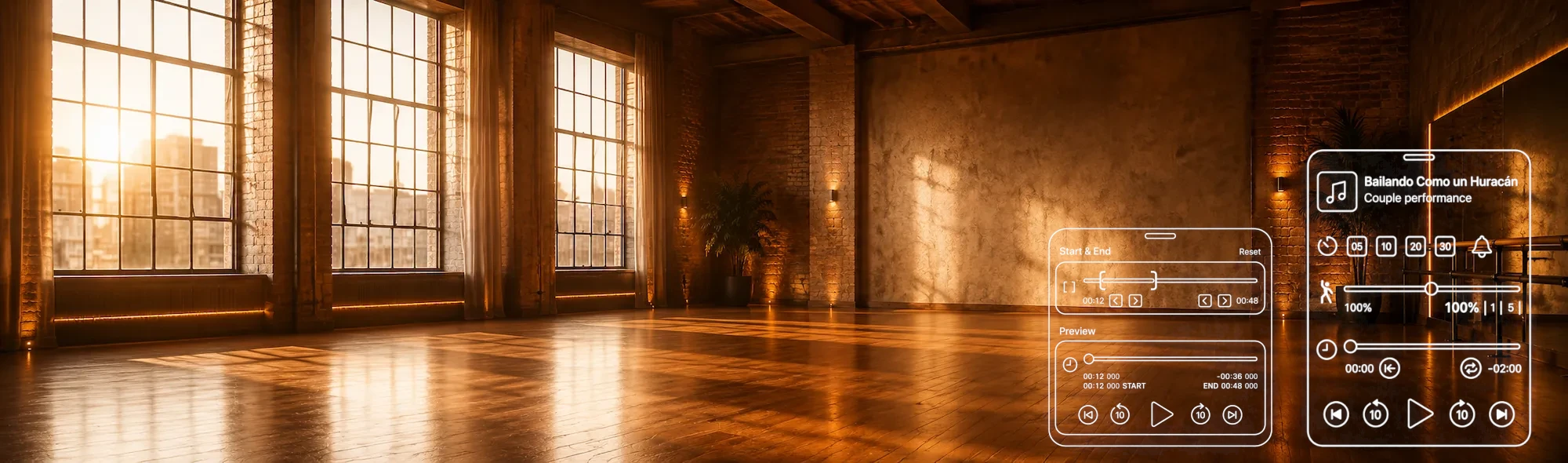 Empty dance studio in warm evening light